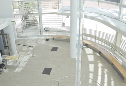 Light-filled courthouse lobby