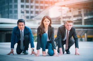 Office workers at the starting line of change