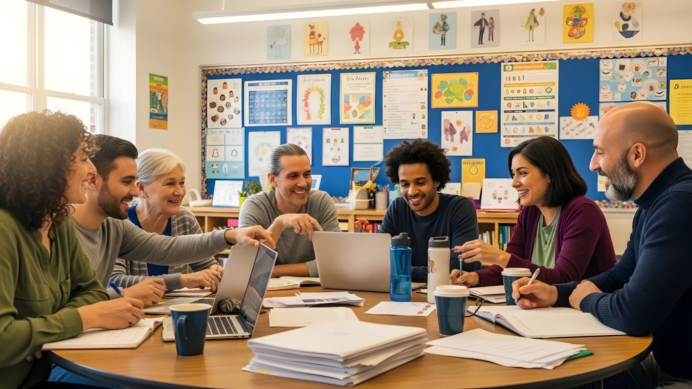 school staff meeting around the table